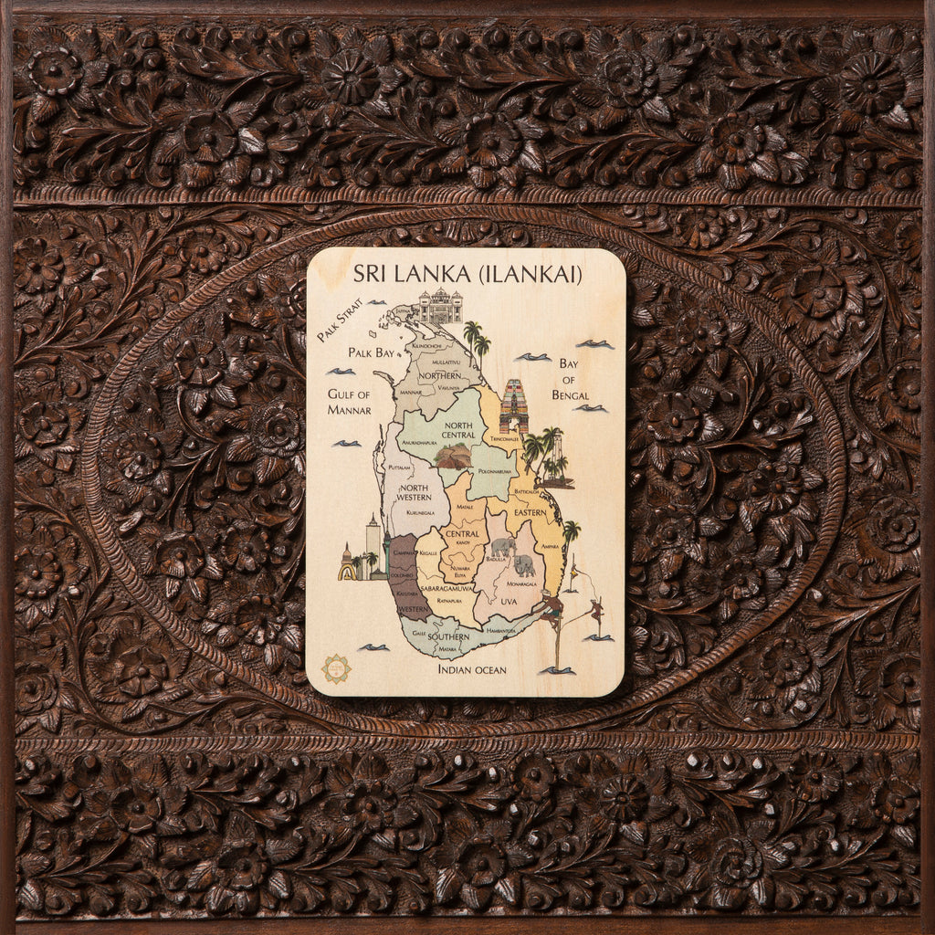 Sri Lanka (Ilankai, Eelam) Country Map Timber Tile + Matching Colour In Card