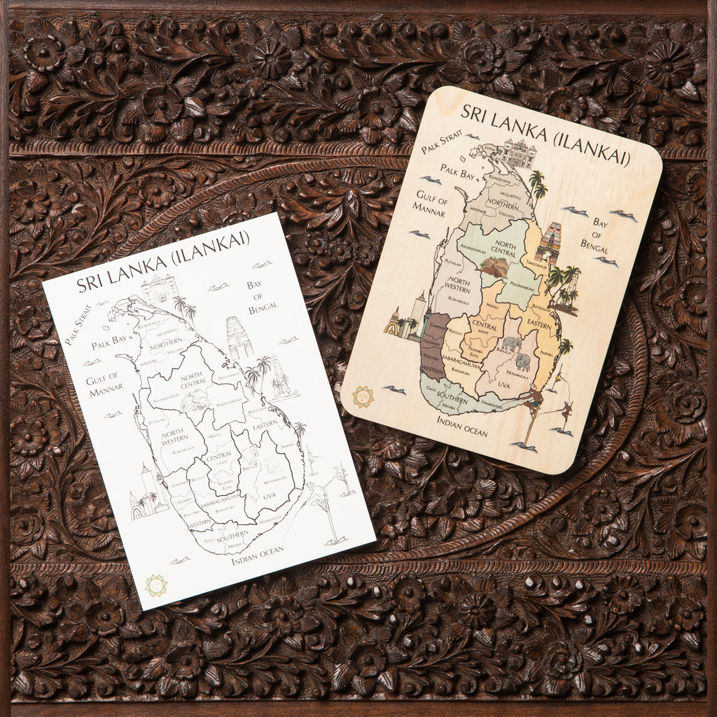 Sri Lanka (Ilankai, Eelam) Country Map Timber Tile + Matching Colour In Card